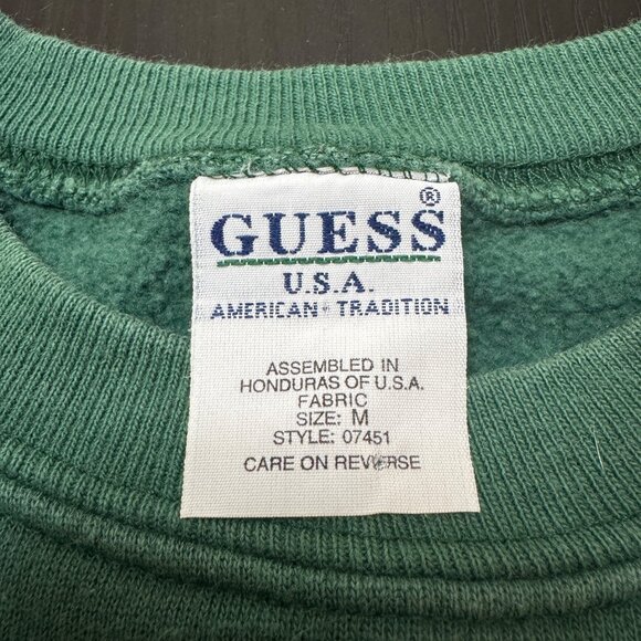 VTG Guess Jeans Sweatshirt Men's Medium Green Embroidered Crewneck 90s USA - Picture 4 of 7